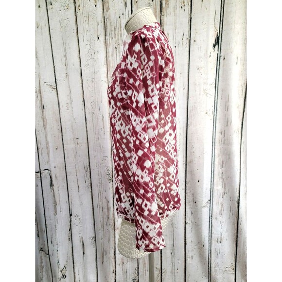 ALK Women's XS Nanette Lepore Burgundy Sheer Bell Sleeve Blouse Shirt Top EUC! - Picture 5 of 9